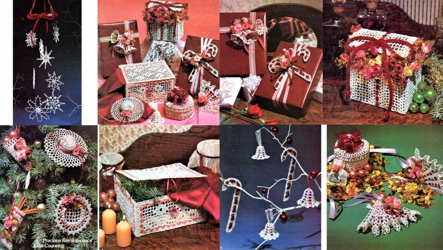 Vintage Thread Crochet Patterns Lacy Victorian Christmas Ornaments Tree Gift Trim Keepsake Boxes PDF Instant Digital Download 11 Designs Lot
