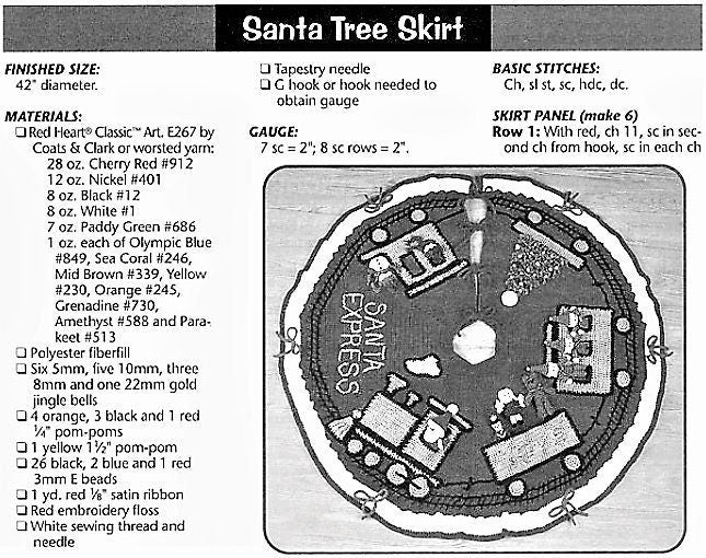 Vintage Christmas Tree Skirt Crochet Pattern 42" Santa Express Choo Choo Train PDF Instant Digital Download 10 Ply
