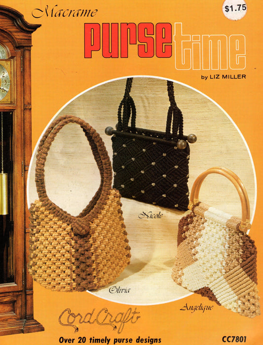 Vintage Macrame Purse Time Pursetime Patterns Book 1970s ALL Purses Cross Body Bags Handbag Clutches PDF Instant Digital Download eBook