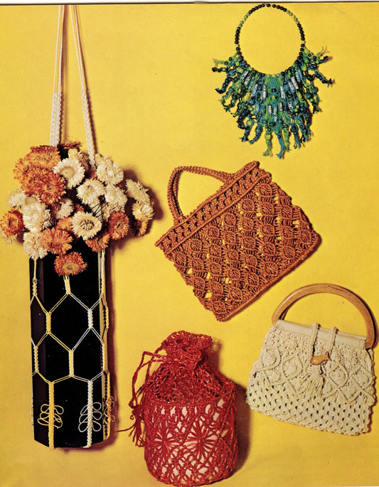 Vintage Macrame Start to Finish Patterns PDF Instant Digital Download Beginners Instructions Sampler Jewelry Handbag Projects Basic Knots