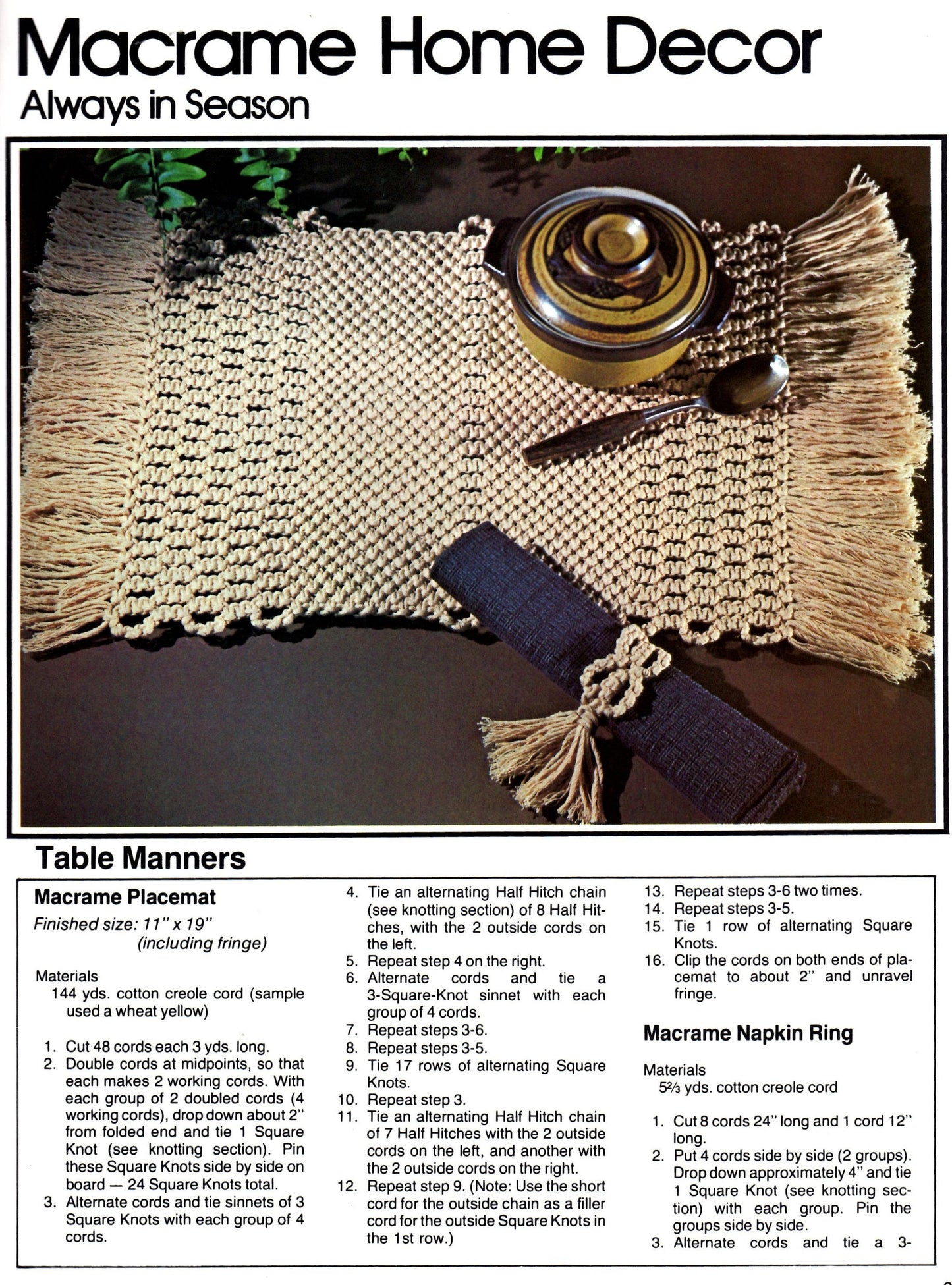 Vintage Macrame For All Seasons Vol III Pattern Book PDF Instant Digital Download 55 Retro Projects 70s Boho Hangings Pot Holders Belts
