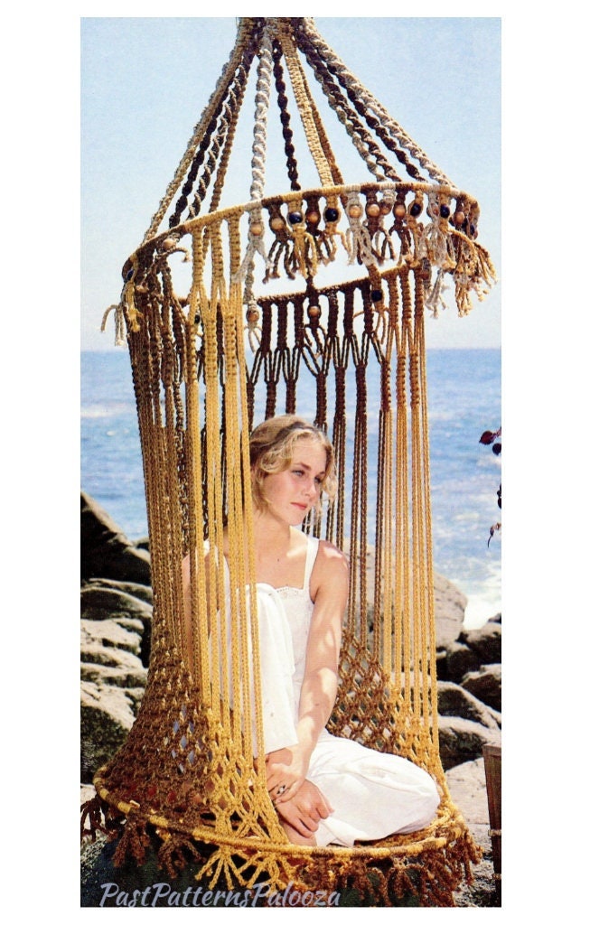 Vintage Macrame Pattern Six Foot Outdoor Swing Hanging Swinging Chair With Canopy PDF Instant Digital Download Retro Beachy Hippie Chic