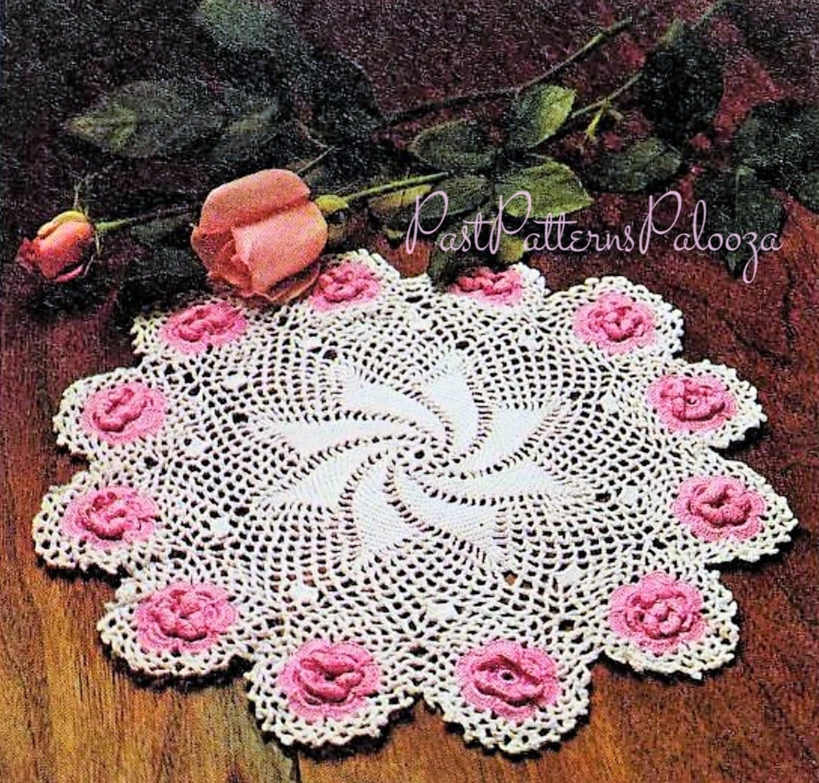 Vintage Thread Crochet Pattern 9" Irish Rose Pinwheel Small Doily PDF Instant Digital Download Pretty Scalloped Flower Wheel Table Mat