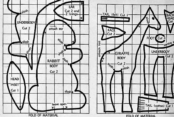 Vintage Sewing Pattern Retro Soft Fabric Toy Animals PDF Instant Digital Download 1972 Camel Giraffe Scottie Dog Bunny Elephant 6-12"