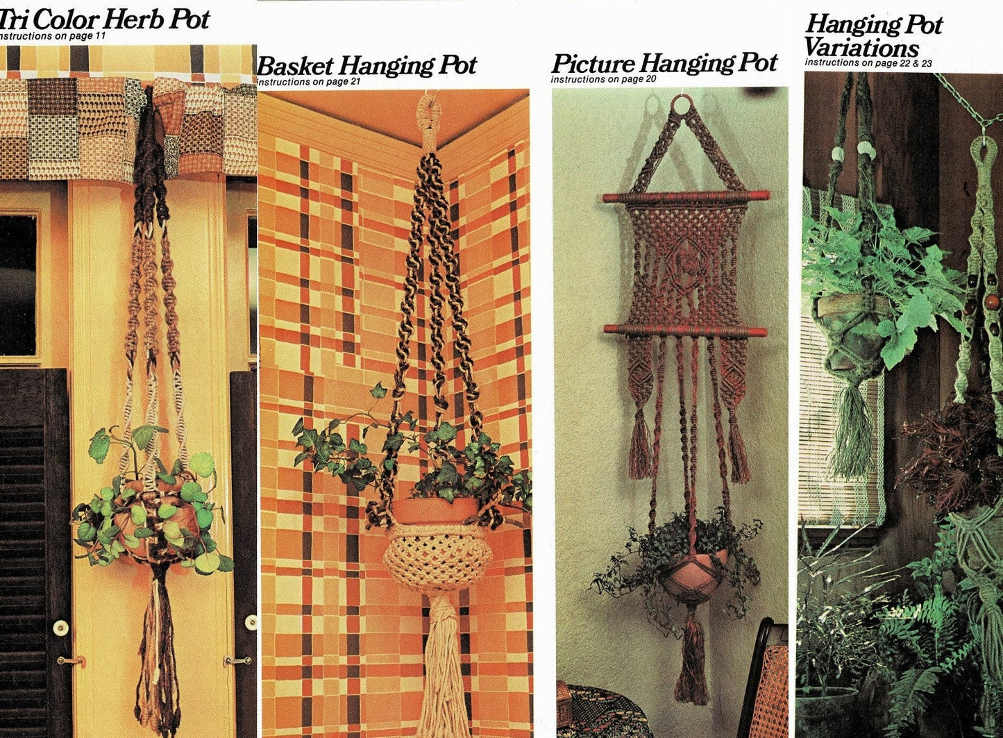Vintage Macrame Patterns Five Hanging Pot Plant Holders PDF Instant Digital Download Retro Groovy 1970s Knotwork