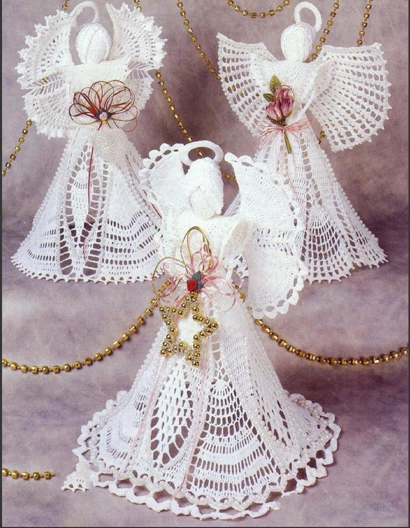 Vintage Crochet Patterns Cotton Thread Lace Christmas Angel Ornaments Centerpieces Tree Toppers PDF Instant Digital Download 7 Designs