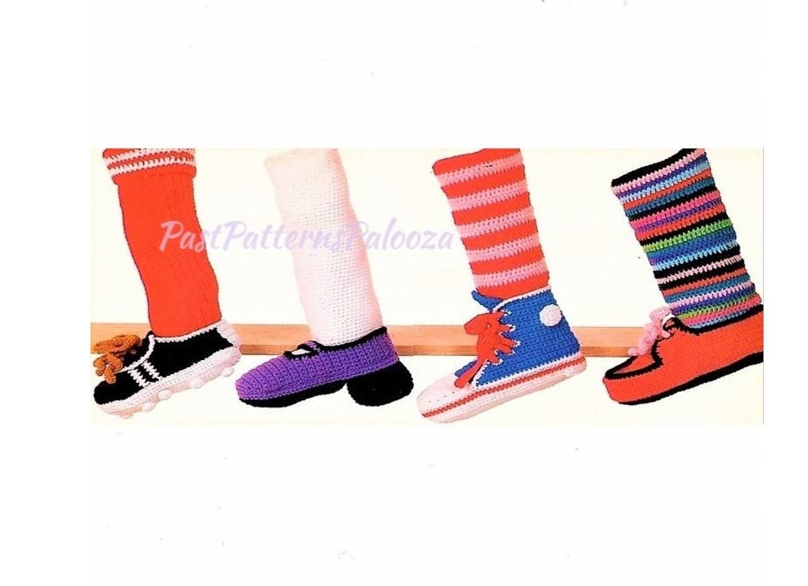 Vintage Crochet Pattern 16" Fun Shoes Socks Novelty Christmas Stockings PDF Instant Digital Download Mary Jane Hi Top Sneaker Soccer 10 Ply