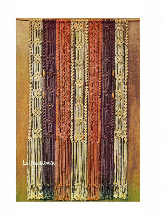 Vintage Macrame Pattern Large Beaded Wall Hanging PDF Instant Digital Download Wall Mural 1976 Boho Decor 5 Feet