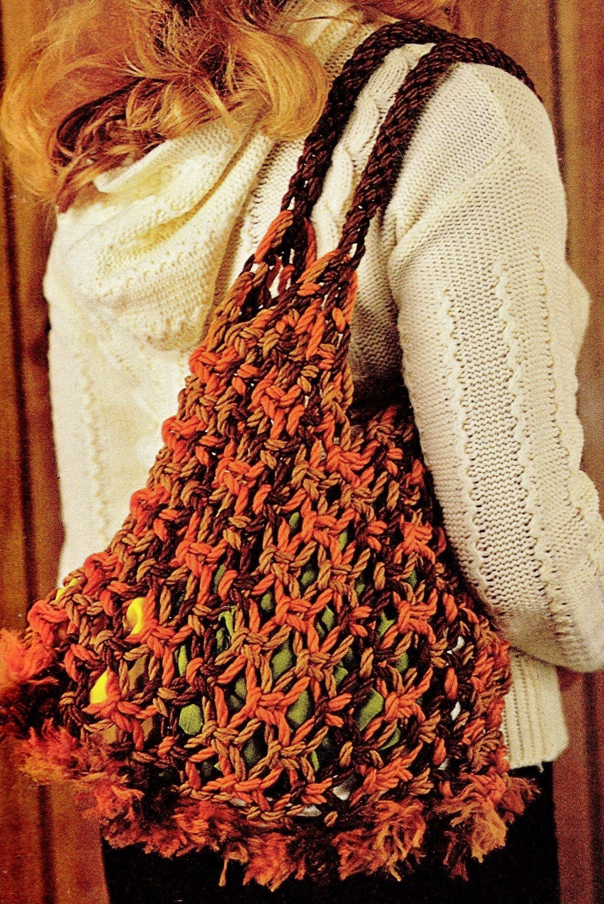 Vintage Macrame Pattern Pretty Shoulder Bag Carryall Tote Purse PDF Instant Digital Download Retro Boho Rainbow Hippie Carry All