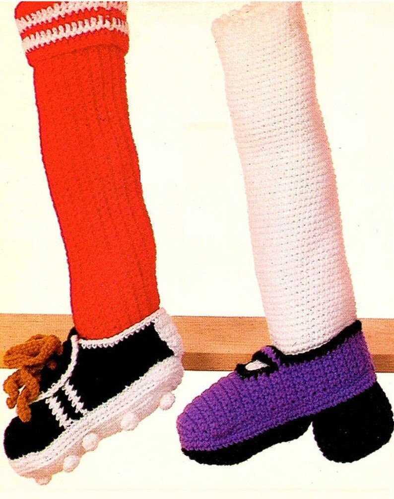 Vintage Crochet Pattern 16" Fun Shoes Socks Novelty Christmas Stockings PDF Instant Digital Download Mary Jane Hi Top Sneaker Soccer 10 Ply