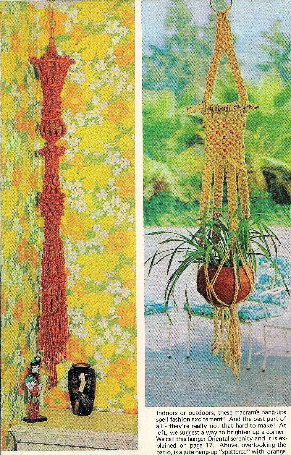Vintage Macrame Hang-Ups Patterns Book PDF Instant Digital Download 11 Hanging Projects Boho Double Plant Pot Holders Swag Lamp