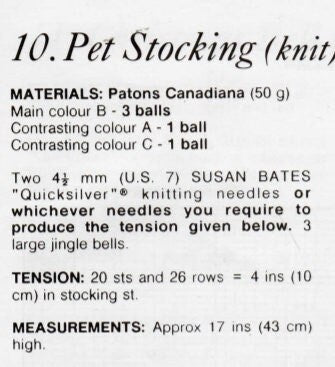 Vintage Knitting Pattern 17" Pet Paw Prints Christmas Stocking for Your Kitty Cat or Dog PDF Instant Download Jingle Bells Pet Sock 10 Ply