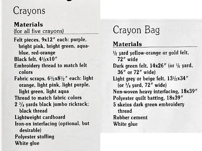 Vintage Sewing Pattern Jumbo Crayons and Crayon Box Tote Bag Felt Fabric Toys PDF Instant Digital Download Sewn Soft Plush Toys