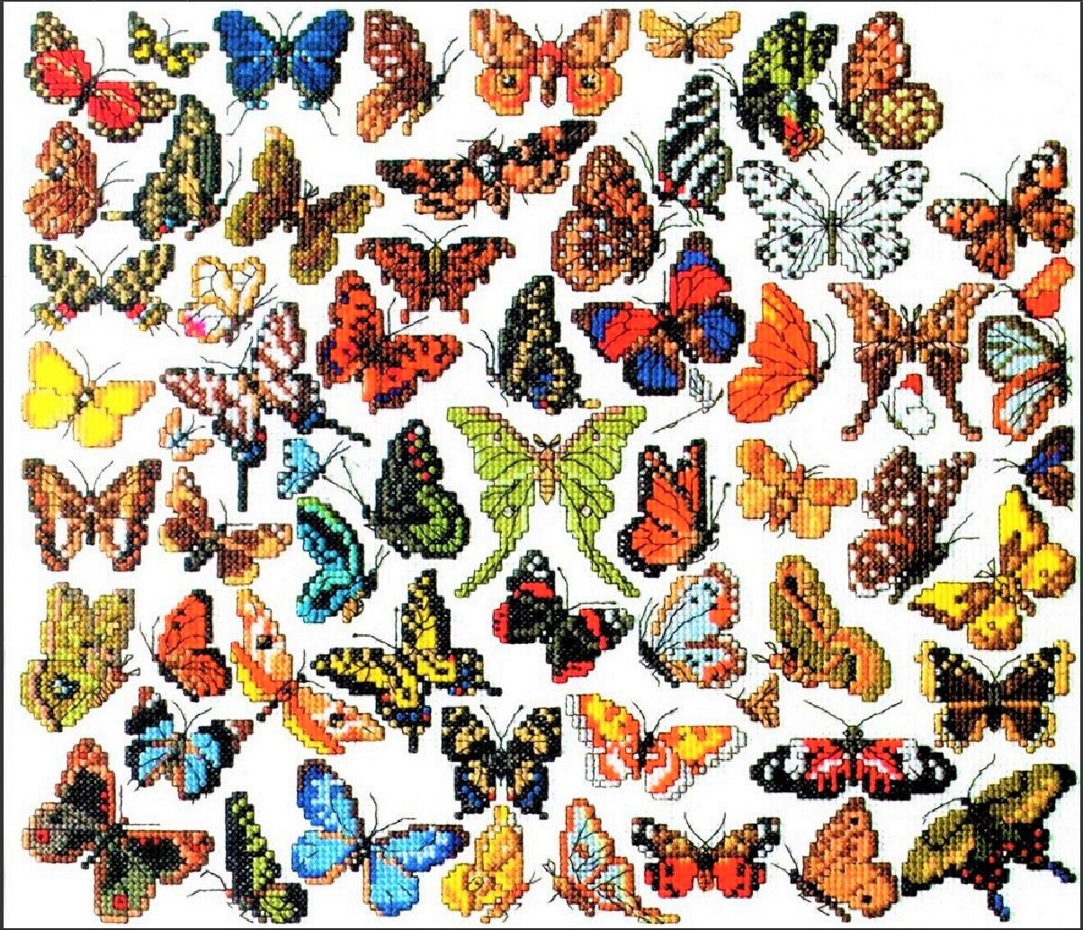Vintage Cross Stitch Patterns Butterflies Moths Butterfly Motifs PDF Instant Digital Download 60 Embroidery Designs
