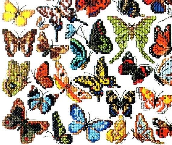 Vintage Cross Stitch Patterns Butterflies Moths Butterfly Motifs PDF Instant Digital Download 60 Embroidery Designs