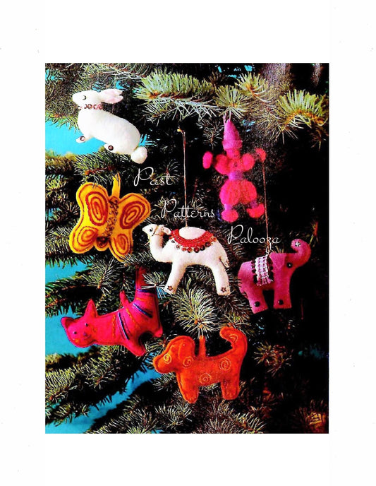 Vintage Christmas Sewing Pattern Retro Mini Mod Felt Animal Ornaments PDF Instant Digital Download Cute Kitsch Tree Trim 6 Designs