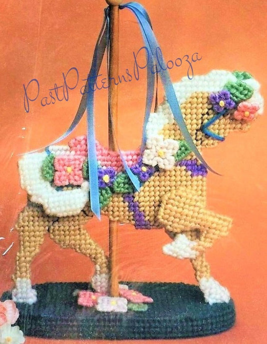 Vintage Plastic Canvas Pattern 9" Pretty Carousel Horse Centerpiece PDF Instant Digital Download Flower Pony Table or Nursery Decor