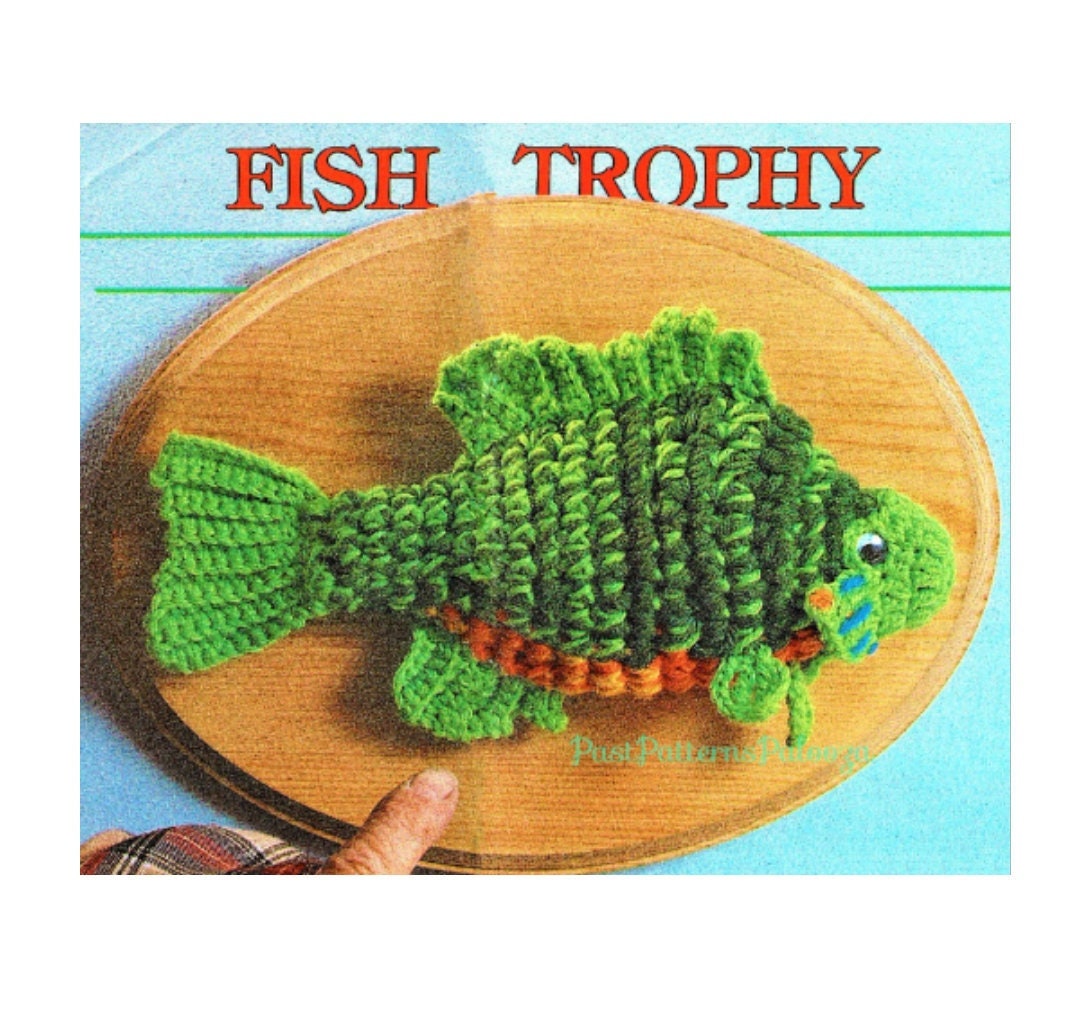 Vintage Crochet Pattern 9" Bass Fish Taxidermy Mounted Fish Trophy PDF Instant Digital Download Plush Stuffed Fishing Amigurumi 4 Ply
