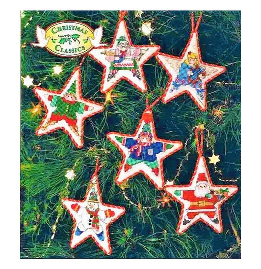 Vintage Cross Stitch Pattern Star Shaped 6" Classic Christmas Character Ornaments PDF Instant Digital Download Santa Snowman Angel Tree Trim