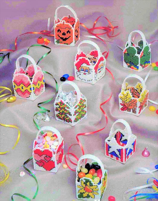 Vintage Plastic Canvas Patterns Mini Holiday Treat Holder Baskets Easter Jelly Bean Valentines Day Candy Cups PDF Instant Digital Download