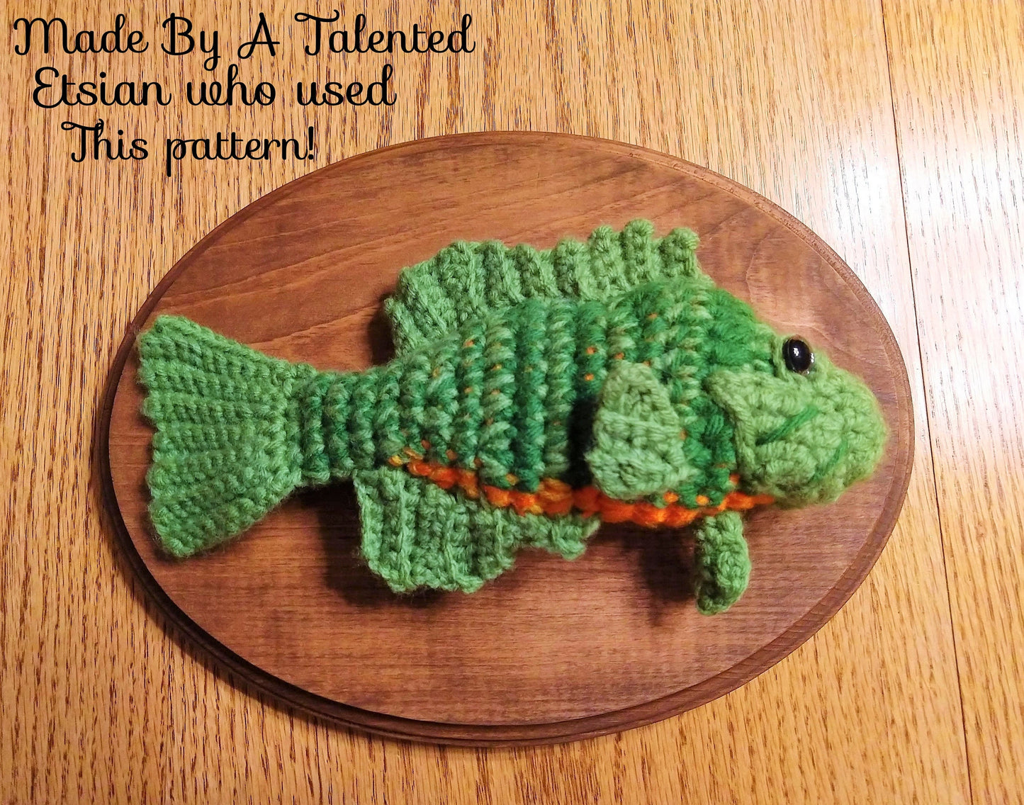 Vintage Crochet Pattern 9" Bass Fish Taxidermy Mounted Fish Trophy PDF Instant Digital Download Plush Stuffed Fishing Amigurumi 4 Ply