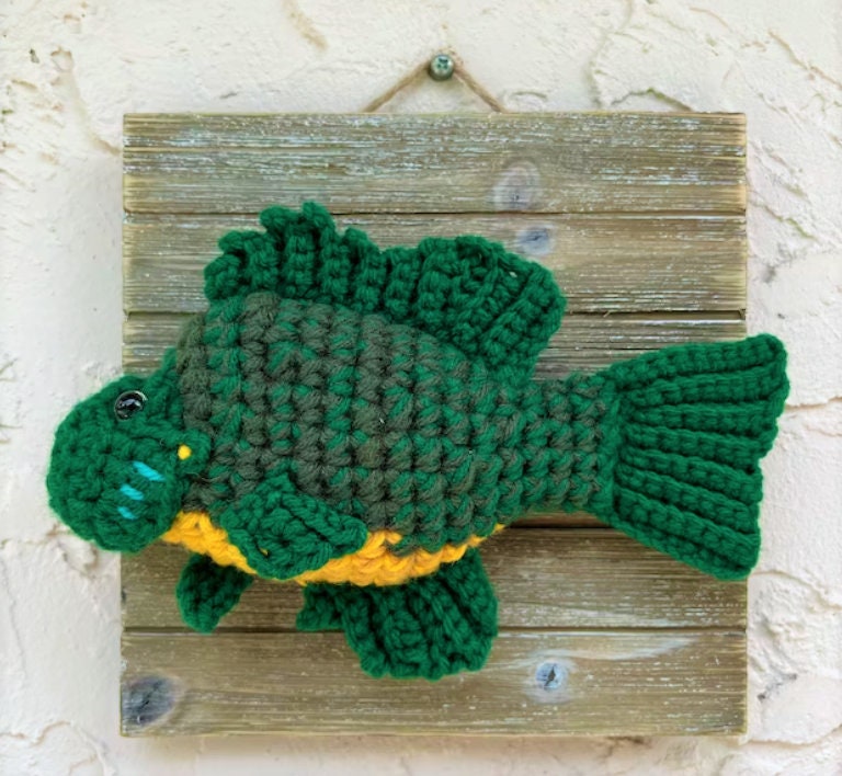 Vintage Crochet Pattern 9" Bass Fish Taxidermy Mounted Fish Trophy PDF Instant Digital Download Plush Stuffed Fishing Amigurumi 4 Ply