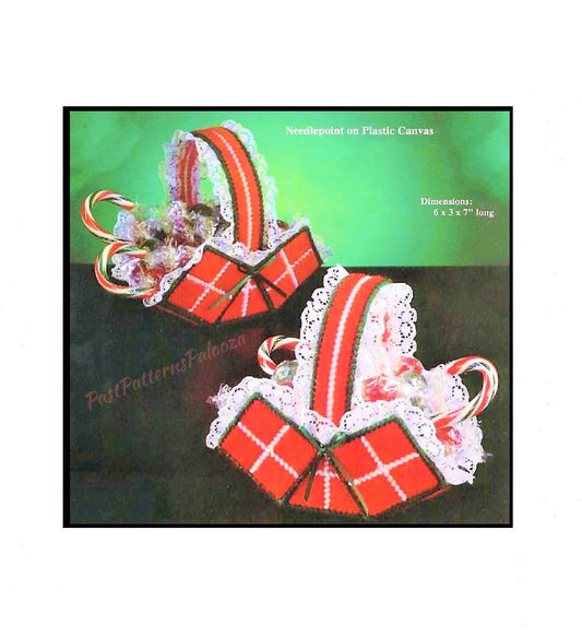 Vintage Plastic Canvas Pattern 6" Christmas Baskets Candy Cane Gift Holders PDF Instant Digital Download 7 Ct