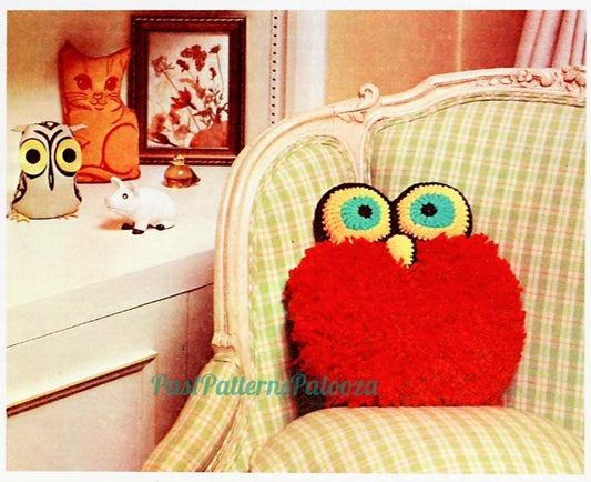 Vintage Crochet Pattern 10" Boho Mod Owl Pillow PDF Instant Digital Download Retro 70s Owl Cushion Double Sided 4 Ply
