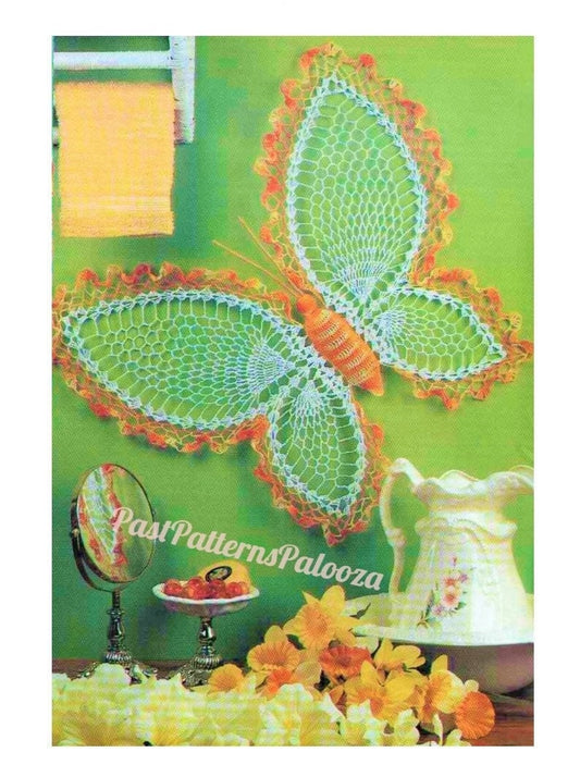 Vintage Thread Crochet Pattern 23" Lacy Pineapple Butterfly Wall Hanging Ruffled Wings PDF Instant Digital Download Wall Door Room Decor