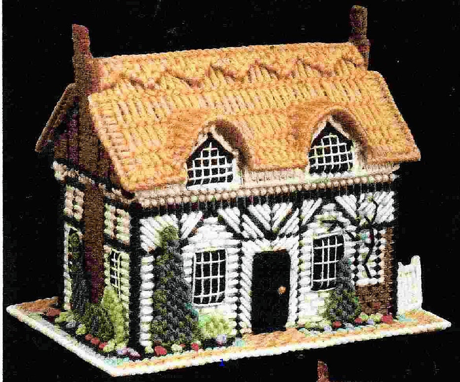 Vintage Plastic Canvas English Tudor Cottage Recipe Box House Pattern PDF Instant Digital Download Recipe Holder 6x7 7 Mesh