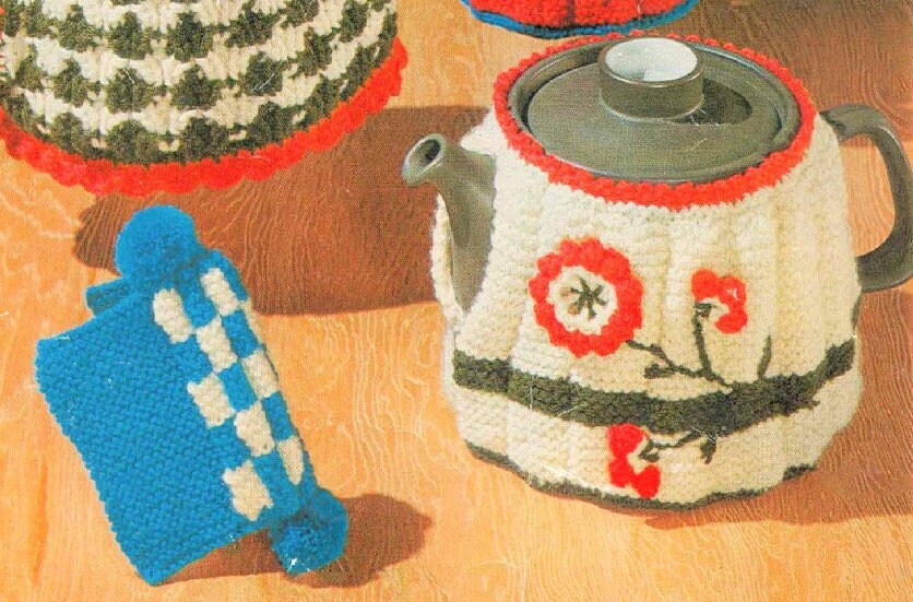 Vintage Knitting Pattern Knit Tea Cosy Coffee Pot Cosies Covers Teapot Topper Cozy Pot Holder PDF Instant Digital Download 8 Ply