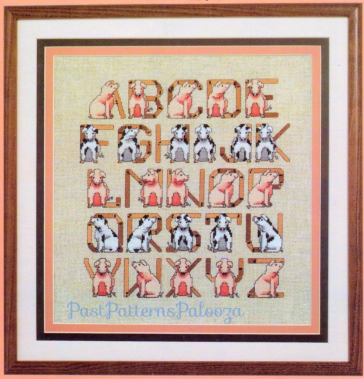 Vintage Cross Stitch Pattern Farm Animal Alphabet Samplers Cow Pig and Chicken ABCs PDF Instant Digital Download Barnyard Font Embroidery