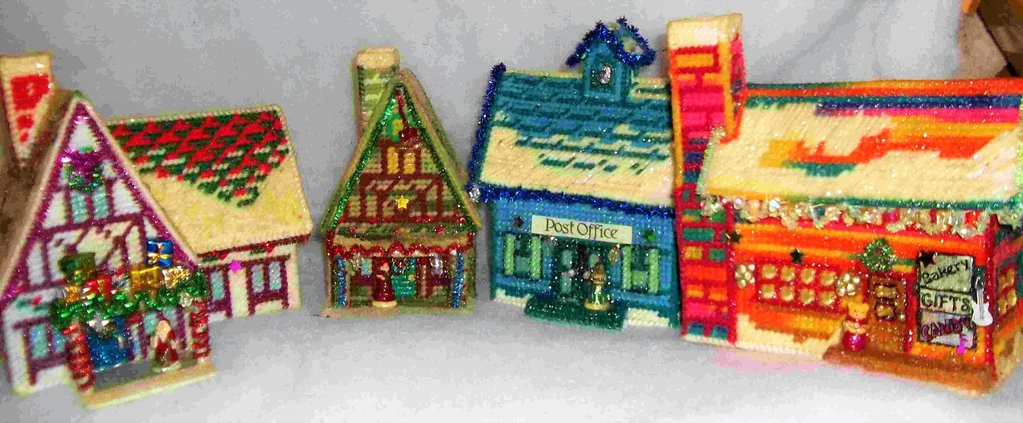 Vintage Plastic Canvas Pattern Santas Village Snowy Christmas Town PDF Instant Digital Download Holiday North Pole Neighborhood Display