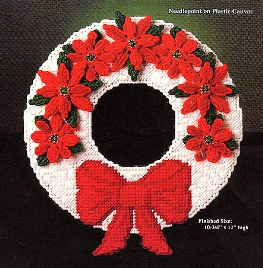 Vintage Plastic Canvas Pattern 12" Poinsettia Flower Christmas Wreath Wall or Door Hanging  PDF Instant Digital Download 7 Count