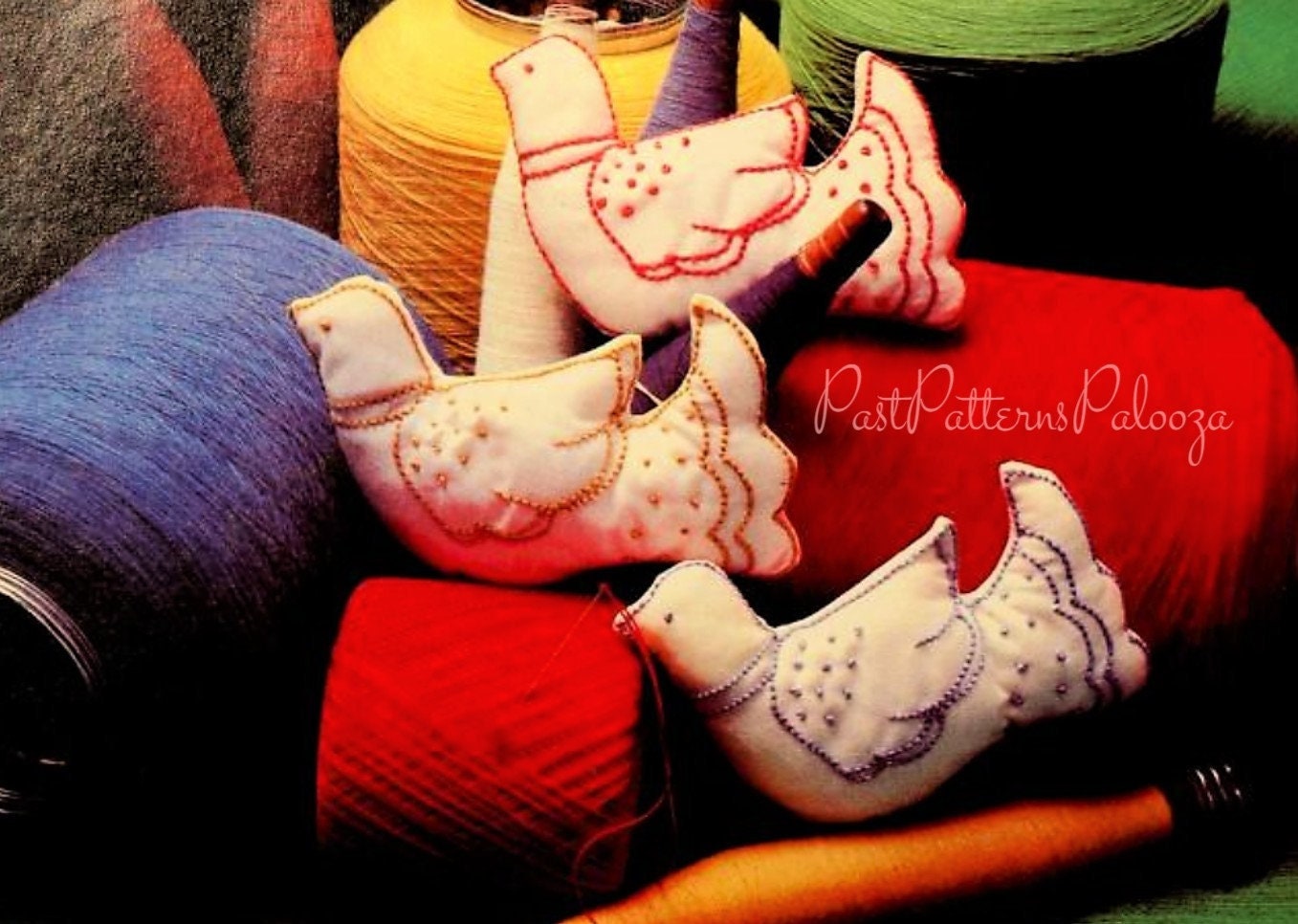 Vintage Christmas Sewing Pattern 6" Embroidered Doves  Bird Ornaments Cotton Fabric PDF Instant Digital Download