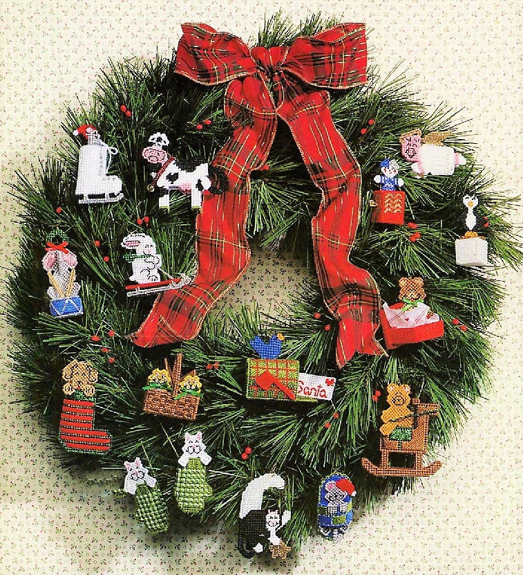 Vintage Plastic Canvas Pattern Miniature Animal Christmas Ornaments PDF Instant Digital Download Cute Tiny Tree Trims 15 Designs 10 Mesh