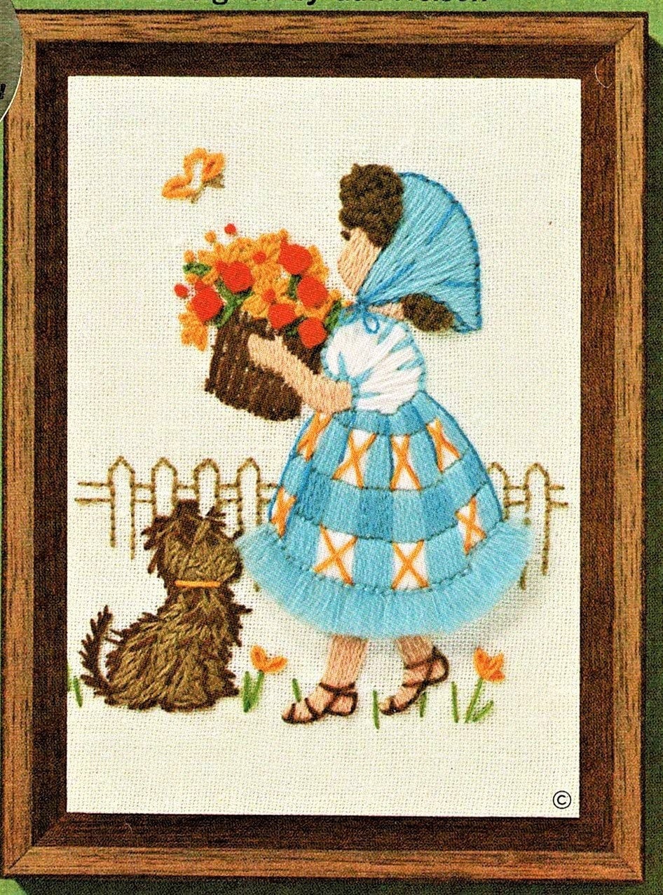 Vintage Crewel Embroidery Patterns Cute Kitsch Girls Old Fashioned Little Ladies PDF Instant Download Mini Stitchery 5x7 Lot of Six Designs