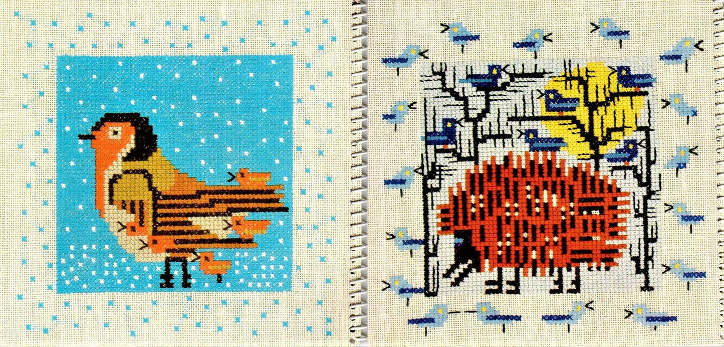 Vintage Cross Stitch Pattern Retro Whimsical Psychedelic Mod Quirky Animals PDF Instant Digital Download 1970s Embroidery 12 Designs