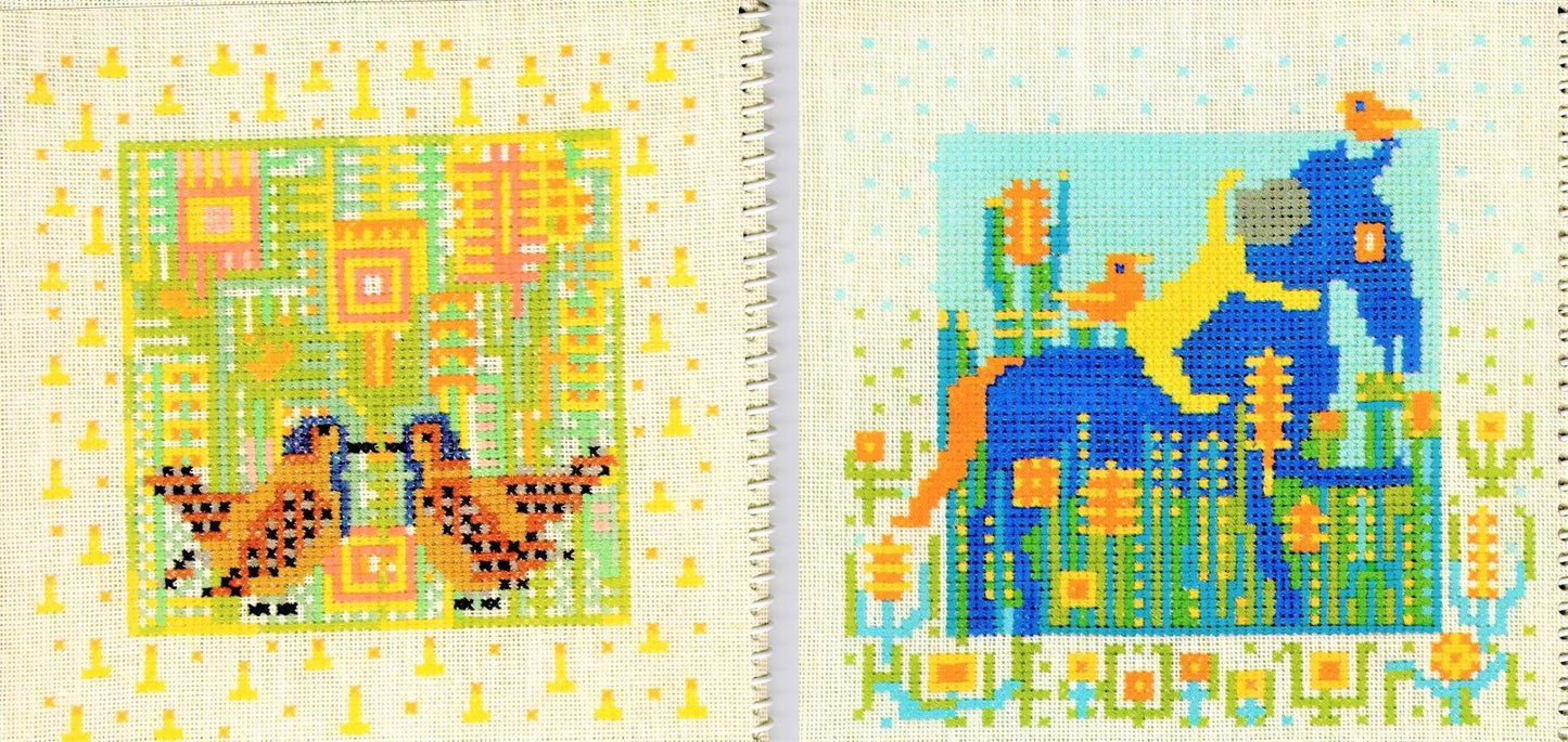 Vintage Cross Stitch Pattern Retro Whimsical Psychedelic Mod Quirky Animals PDF Instant Digital Download 1970s Embroidery 12 Designs
