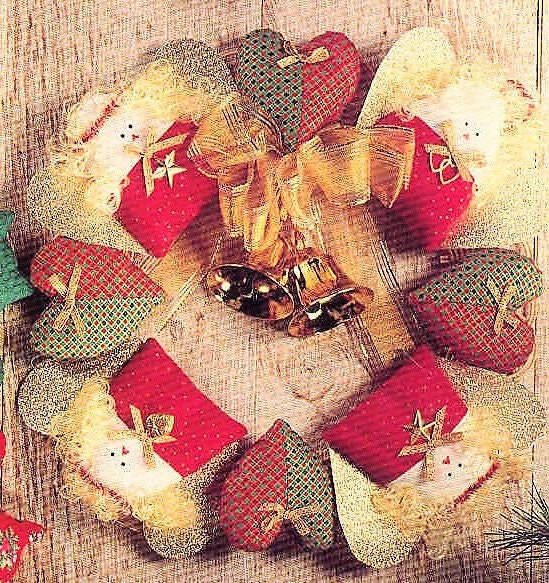 Vintage Sewing Patterns Calico Country Christmas Wreaths 5 Designs PDF Instant Digital Download Plush Trees Gingerbread Cat Angel Teddy