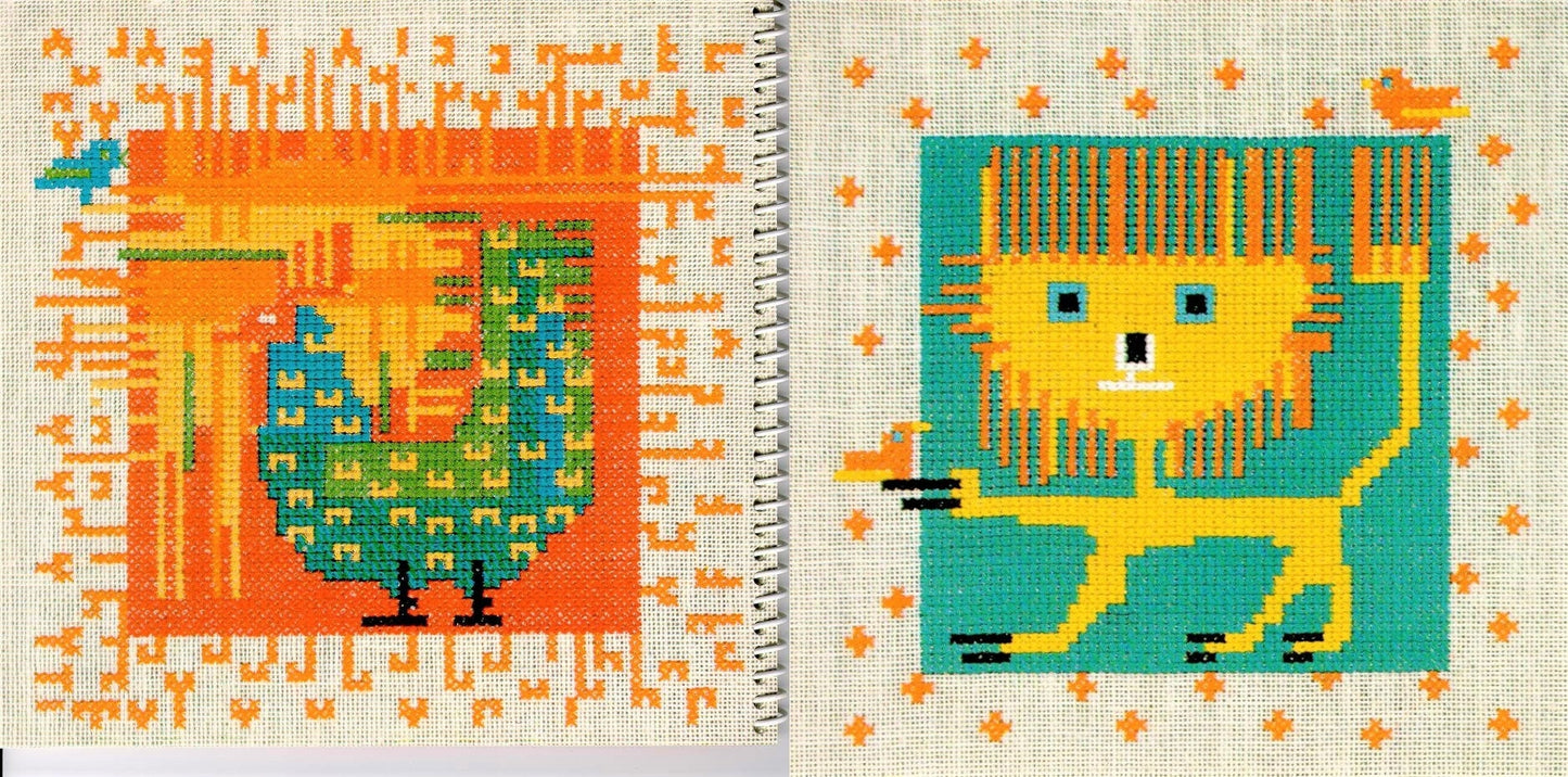 Vintage Cross Stitch Pattern Retro Whimsical Psychedelic Mod Quirky Animals PDF Instant Digital Download 1970s Embroidery 12 Designs