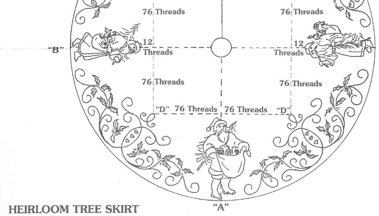 Vintage Cross Stitch Pattern Heirloom Santa Christmas Tree Skirt PDF Instant Digital Download Old World St Nick Holly Scrolls Design