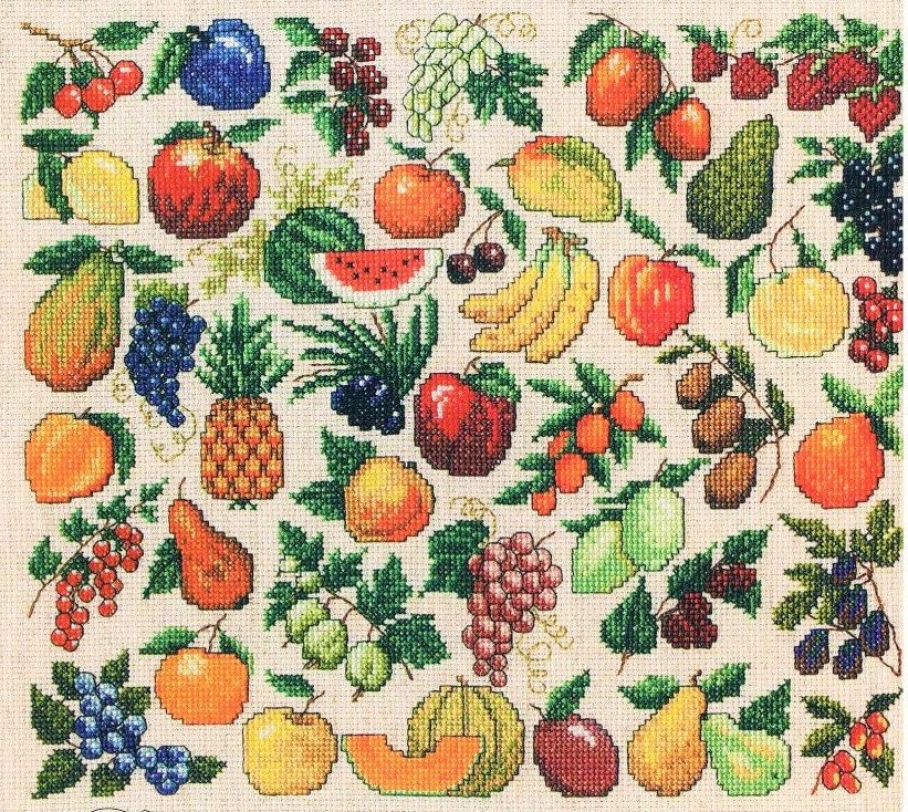 Vintage Cross Stitch Patterns Mini Fruit Motifs PDF Instant Digital Download Embroidery 40 Miniature Healthy Food Designs A1
