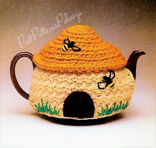 Vintage Crochet Pattern Beehive Tea Pot Cozy Cute Quick Easy PDF Instant Digital Download 10 Ply Honey Bees Cosy Cover Teapot Topper
