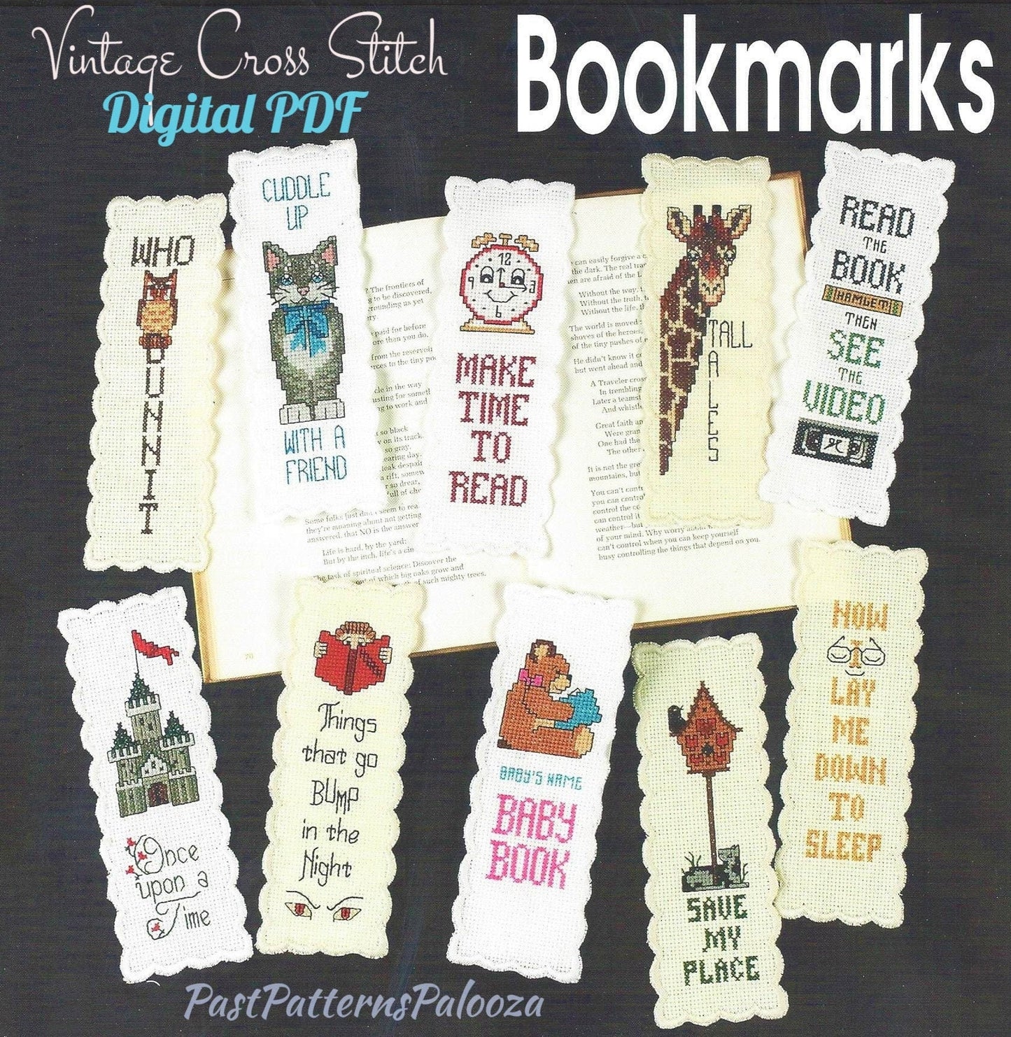 Vintage Cross Stitch Patterns Fun Bookmarks PDF Instant Digital Download Set of 10 Embroidered Book Marks