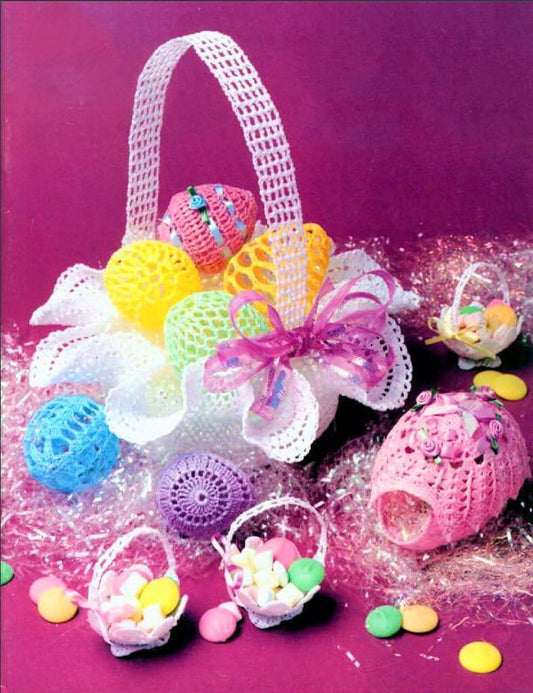 Vintage Thread Crochet Pattern Lace Thread Crochet Easter Eggs Ruffled Basket and Nut Cups PDF Instant Digital Download