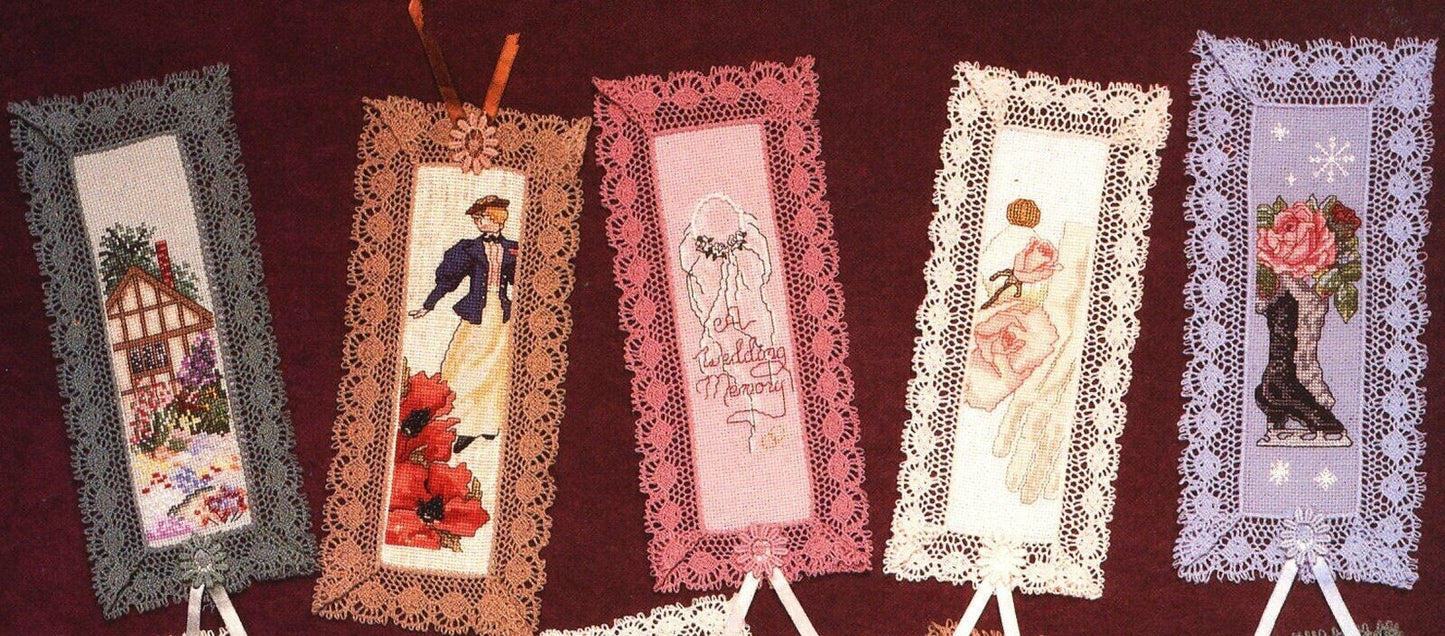 Vintage Cross Stitch Patterns Victorian Bookmarks PDF Instant Digital Download 12 Pretty Embroidered Book Marks Lace Ribbons Beading