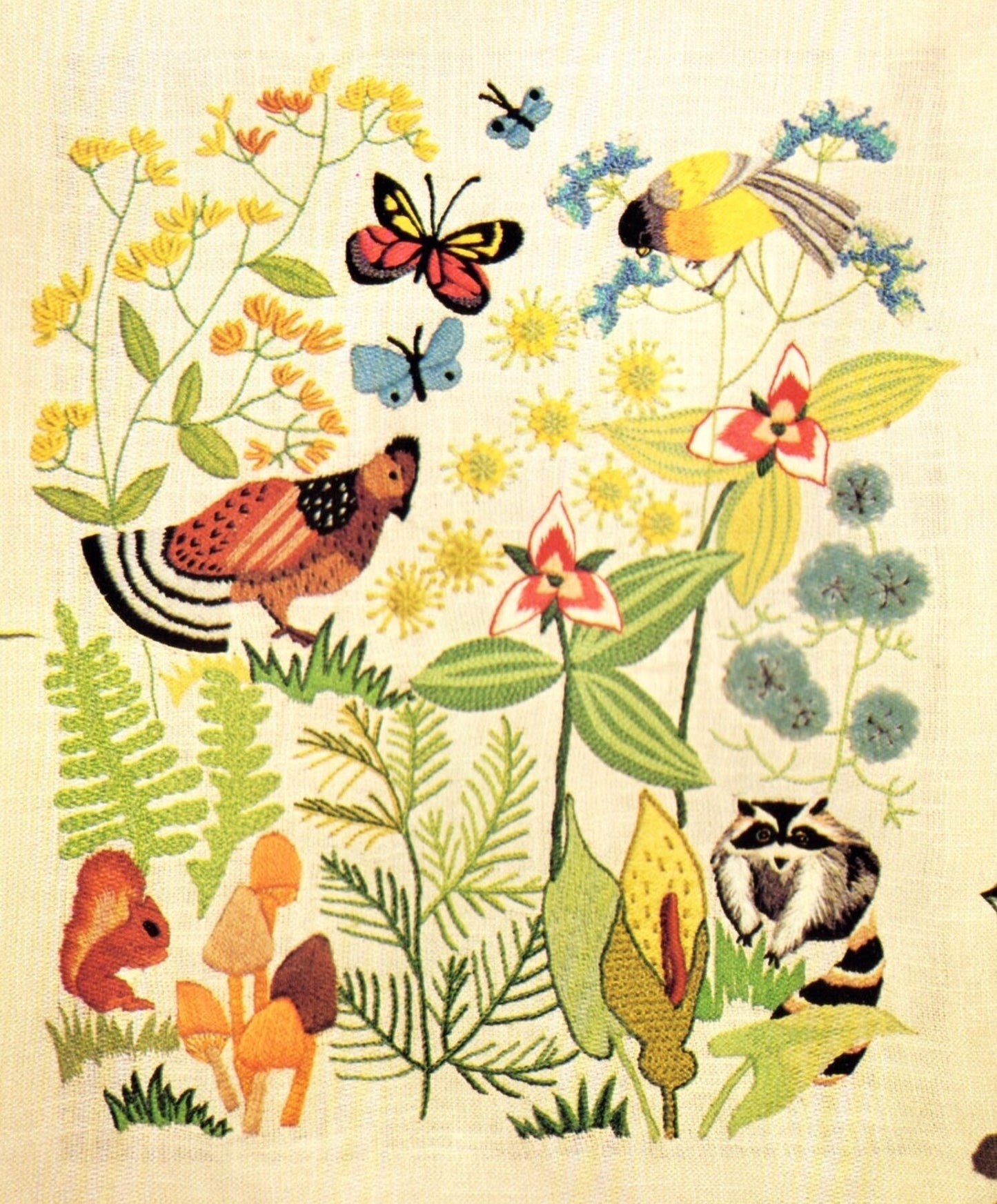 Vintage Crewel Embroidery Pattern Woodland Plants Animals Botanical Insects Ecosystem Motifs PDF Instant Digital Download