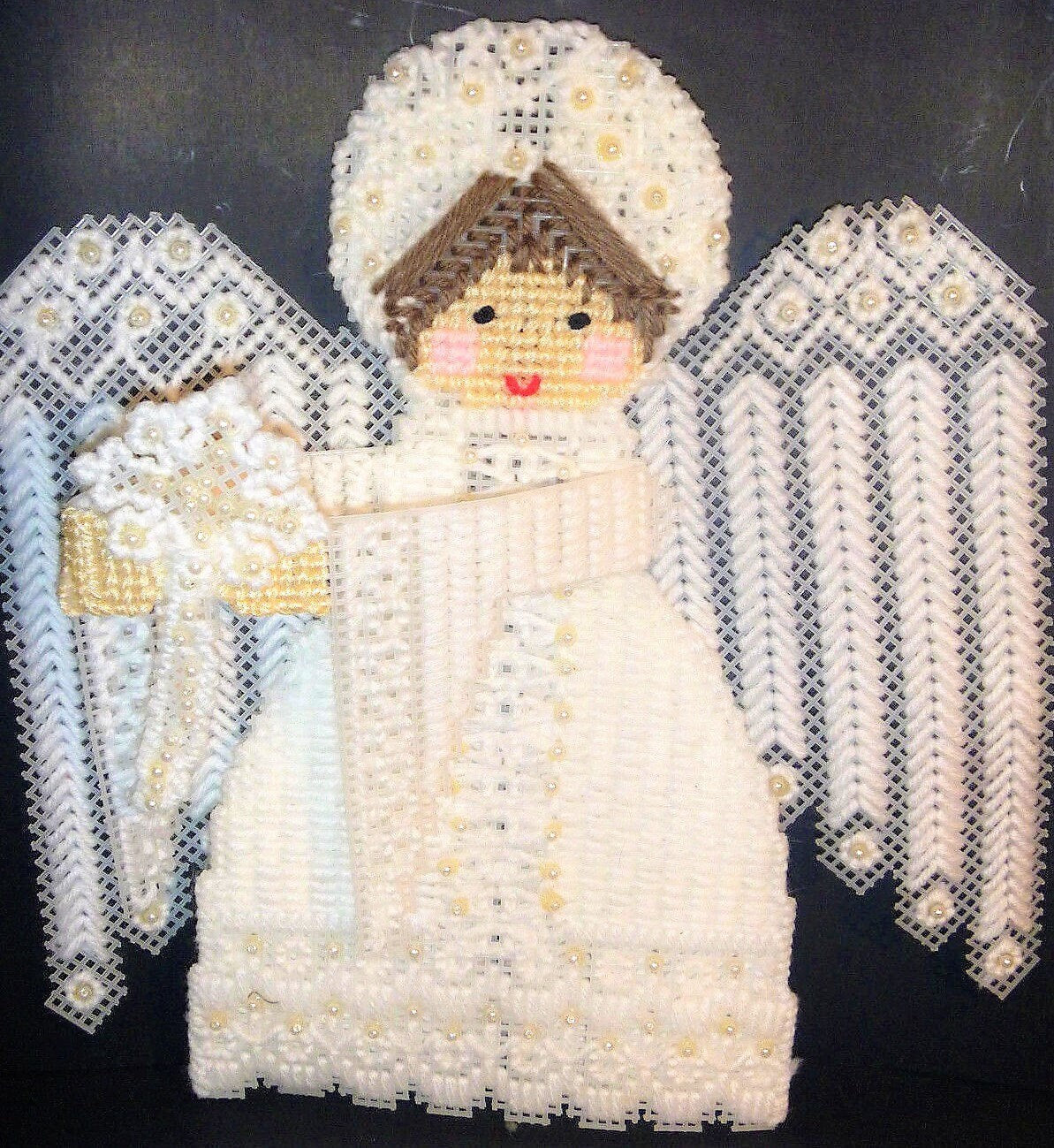 Vintage Plastic Canvas Pattern 12" Lacy Angel Christmas Tree Topper PDF Instant Digital Download Tree Top Cute Angel Pearl Beads 7 Count