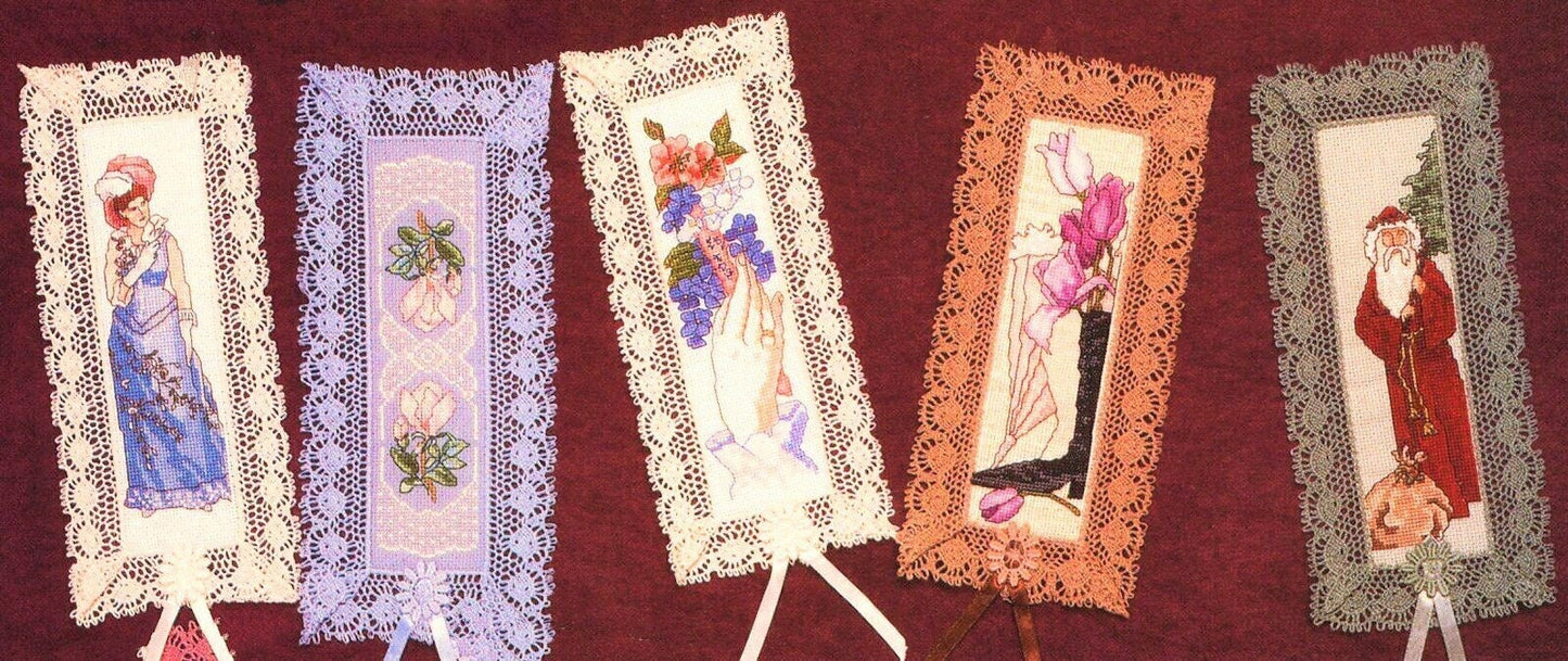 Vintage Cross Stitch Patterns Victorian Bookmarks PDF Instant Digital Download 12 Pretty Embroidered Book Marks Lace Ribbons Beading